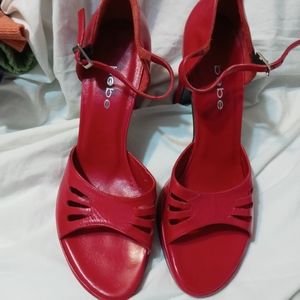 Bebe Red Leather Heel Size 10 Spain Sexy Class